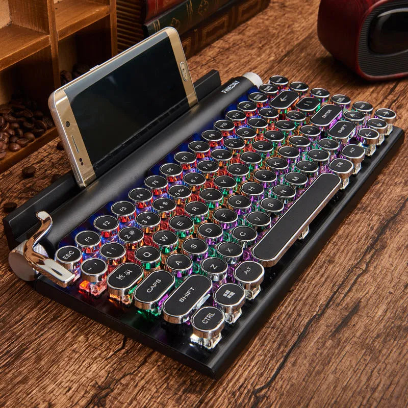 Black retro typewriter style Bluetooth mechanical keyboard with backlighting