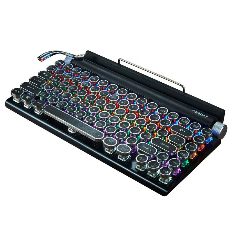 Black retro typewriter style Bluetooth mechanical keyboard with backlighting
