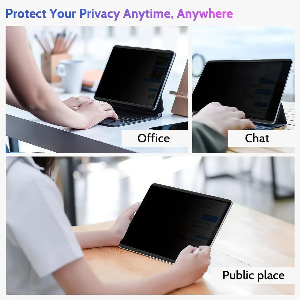 Magnetic anti peeping film for iPad with paper-like texture and optional storage clip on packaging colour card