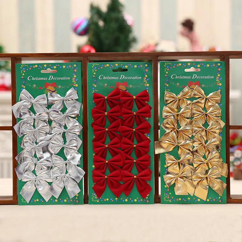 Red, gold, silver, and red gold 5cm polyester Christmas decoration bows for tree ornaments and gifts.