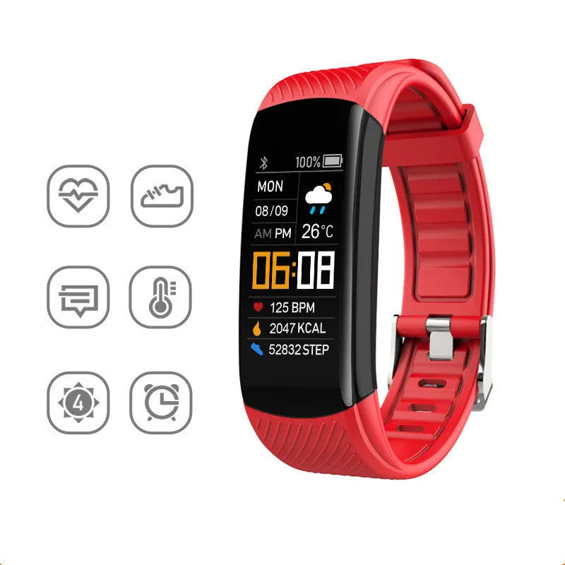 Adult sports silicone pedometer bracelet with 0.96-inch touch screen in multiple colour options