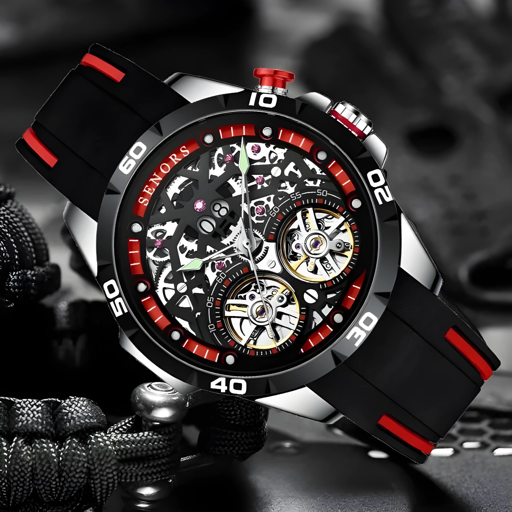 Men's automatic mechanical watch with luminous hollow dial and 14mm case thickness