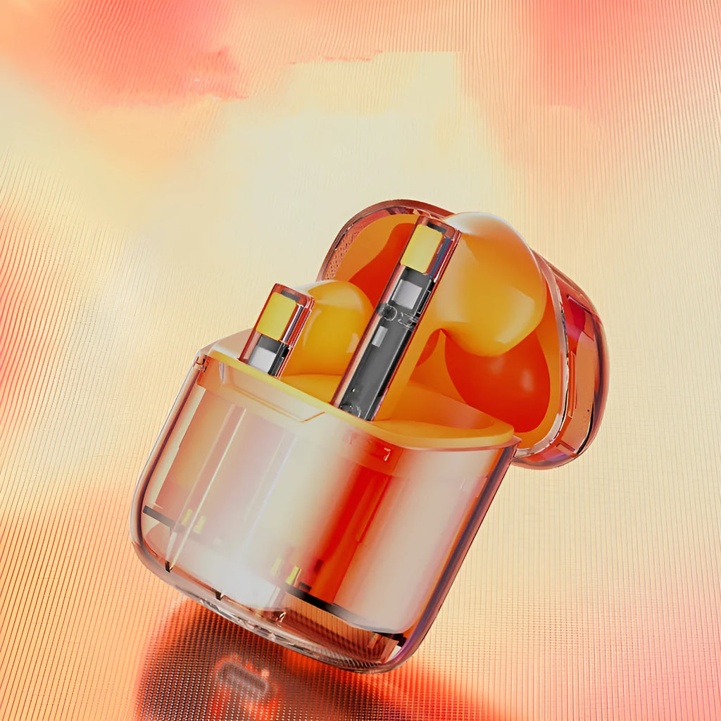 YX06 transparent true wireless stereo headphones in white, black, orange, or green colours