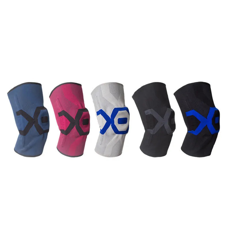 Silicone knee pads for men in various colours, suitable for running, fitness, and cycling protection.