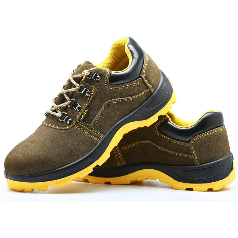 Bronze leather safety shoes with steel toe cap and non-slip sole design