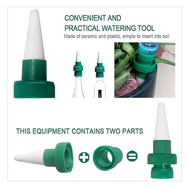 Green ceramic plant watering dripper device for automatic irrigation with cola bottle