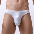 Men's transparent loose fit nylon underwear shown in available colours.