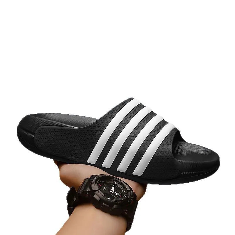 PVC upper slippers with EVA soles in leisure sports style, shown in beige colour