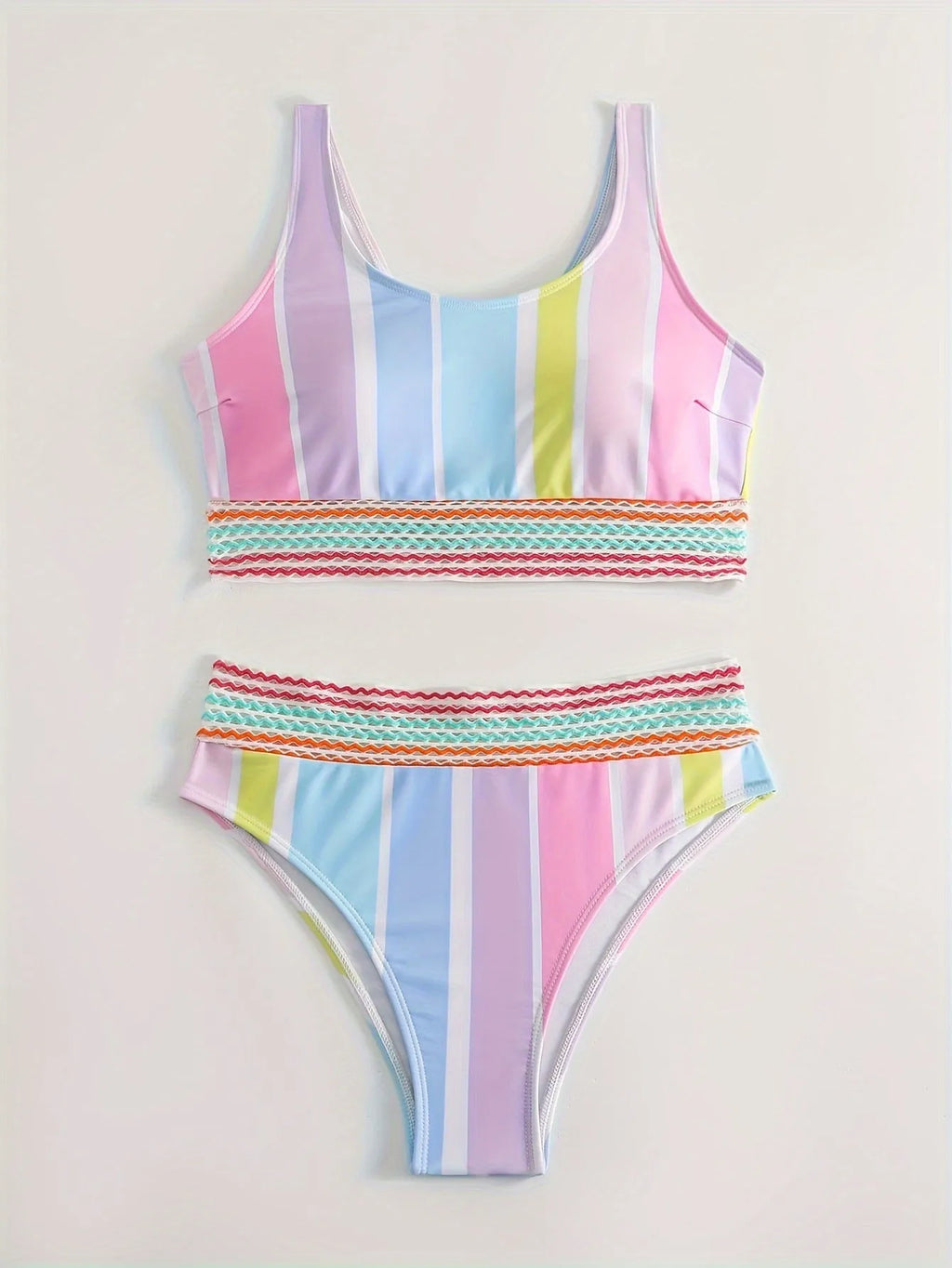 Women's striped bikini swimwear set with briefs bottoms in picture colour