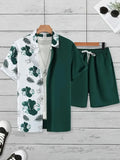 Men's 3D printed Hawaiian patterned shirt and shorts casual set in polyester fabric