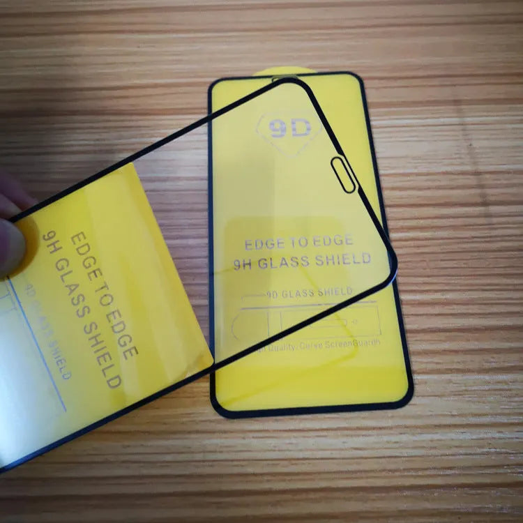 Black full coverage tempered glass screen protector for Xiaomi 10 Lite, 11 Lite, and 11T Pro phones.