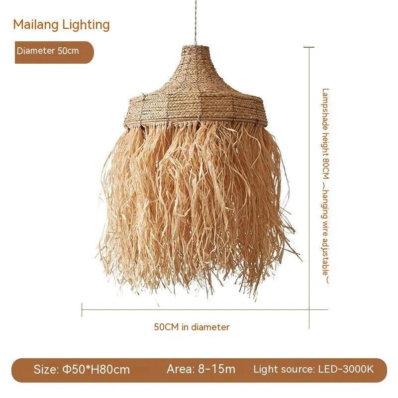 Southeast Asian style restaurant pendant light with 50cm diameter woven from wild vetch and willow