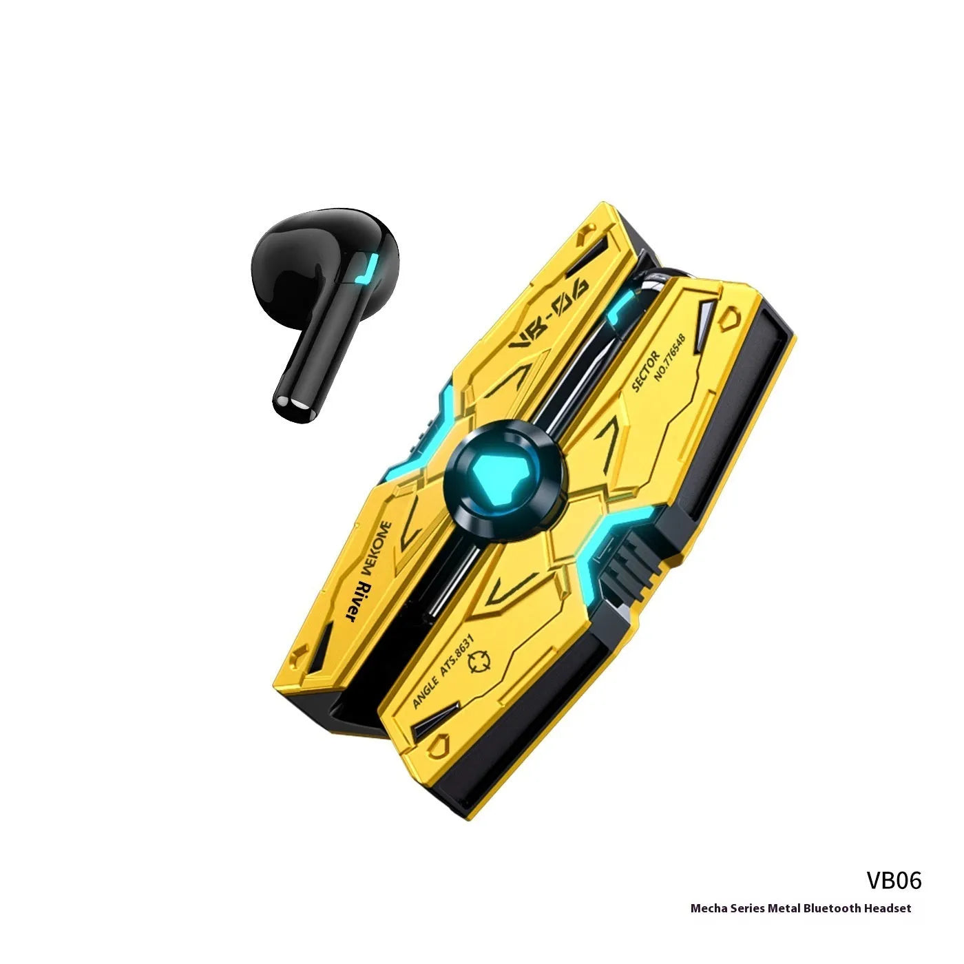 Mech Battleship Bluetooth headset in tarnish with metal construction and e-sports low latency chip