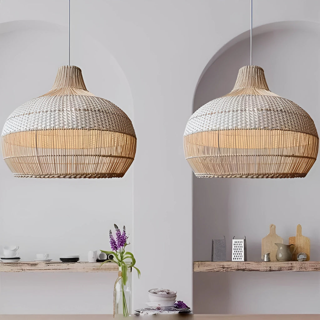Woven rattan chandelier light fixture with a 60cm diameter in a pastoral Southeast Asian style.