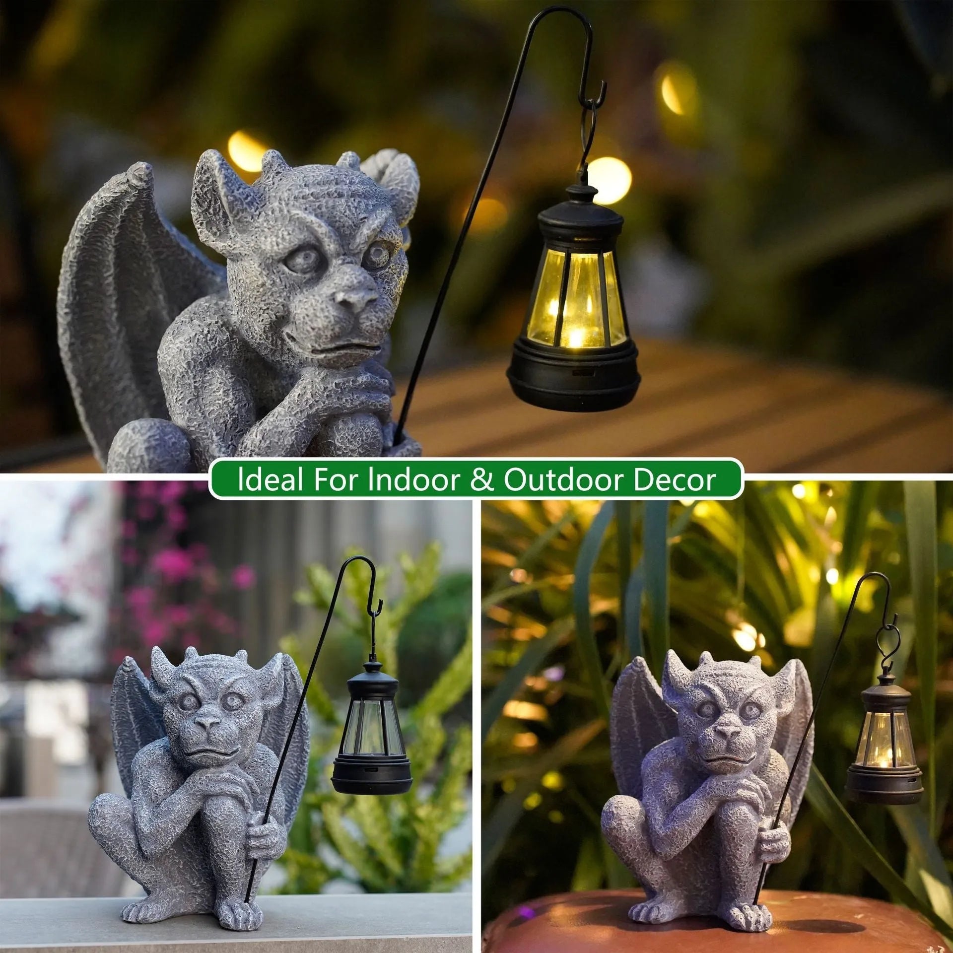 Resin stone statue ghost solar lamp with integrated solar panel on top of ghost head