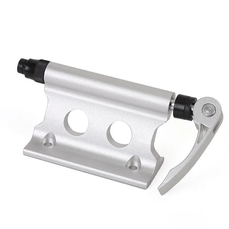 Silver metal quick release fixing clip for bicycle front fork accessory mounting