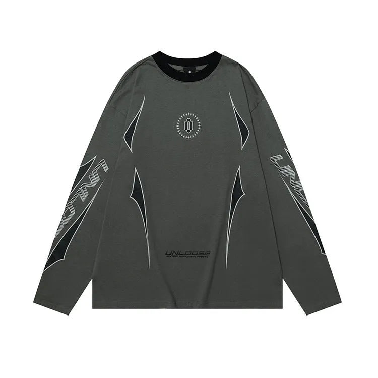 Grey cotton men's pullover with drop shoulder sleeves and front letter pattern