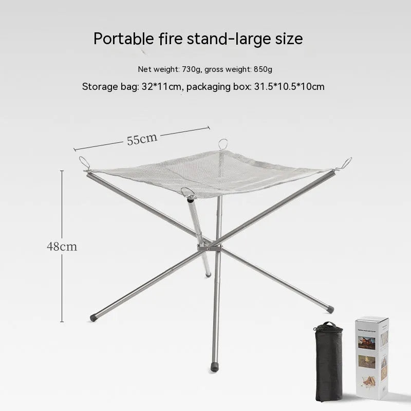 Silver stainless steel barbecue grill with cooking net, shown in medium and large sizes for outdoor use.