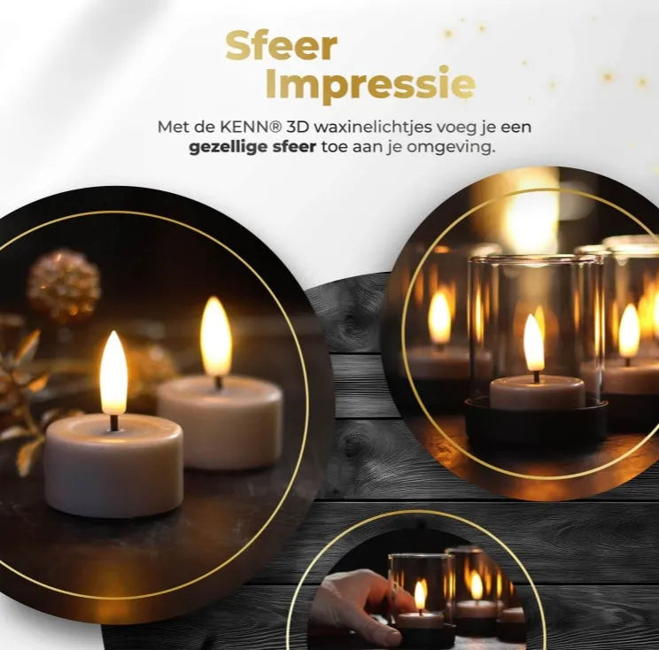 Taupe-coloured S10 3D Flame LED tealight candle showing realistic flickering light effect.