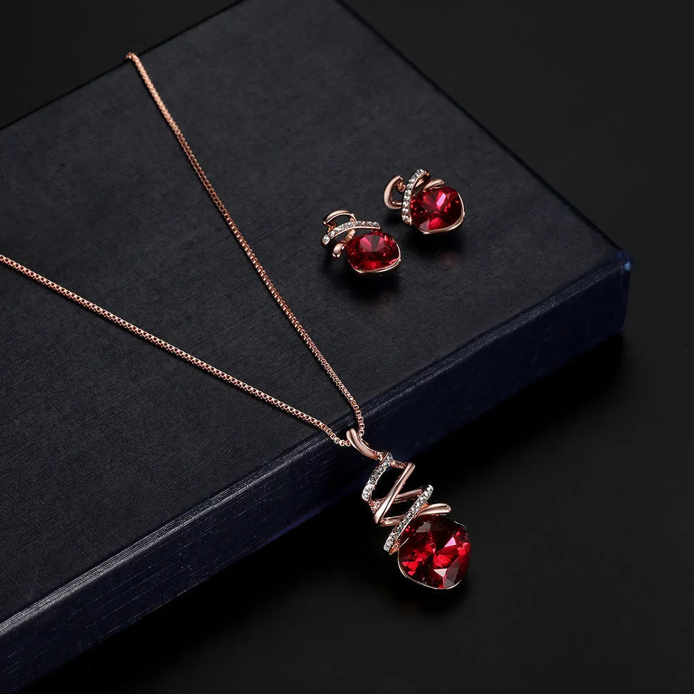 Women's jewellery set showing alloy necklace with water wave chain and matching earrings
