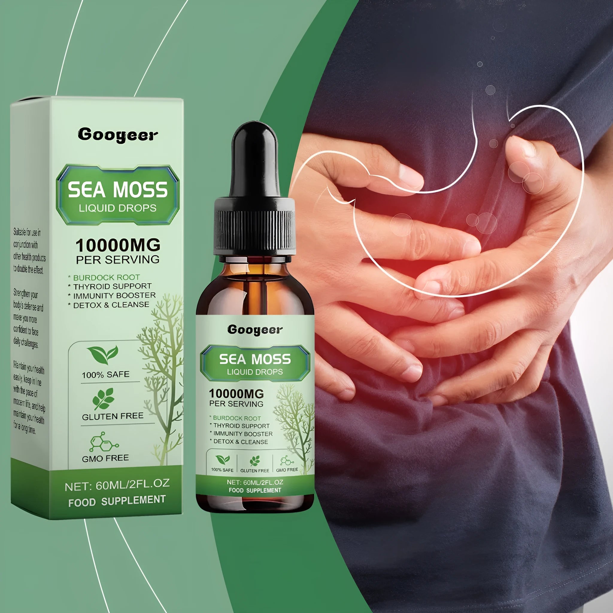 Googeer Sea Moss Liquid Drops body treatment bottle, 60ml, 3.3x3.3x12 cm