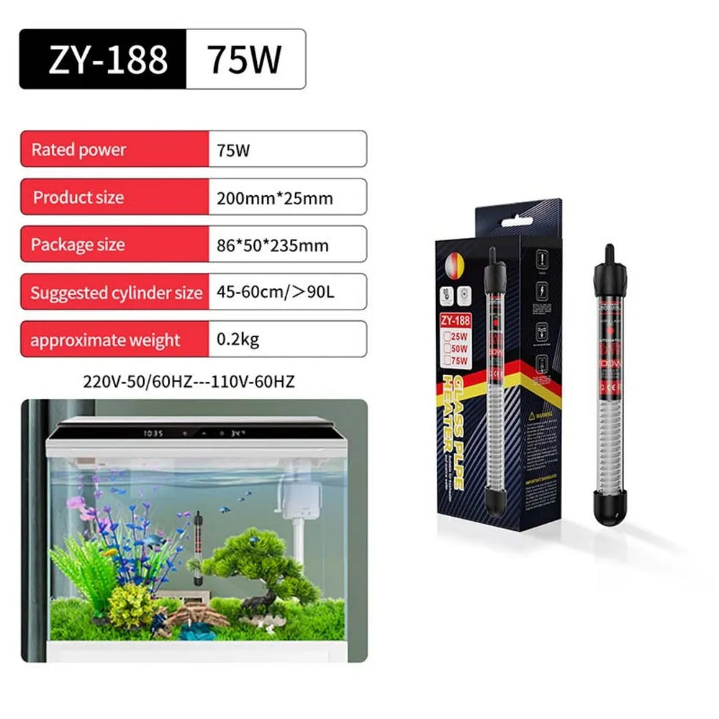 Fish tank glass pipe quartz heater with thermostat for aquarium, explosion-proof design, multiple wattages