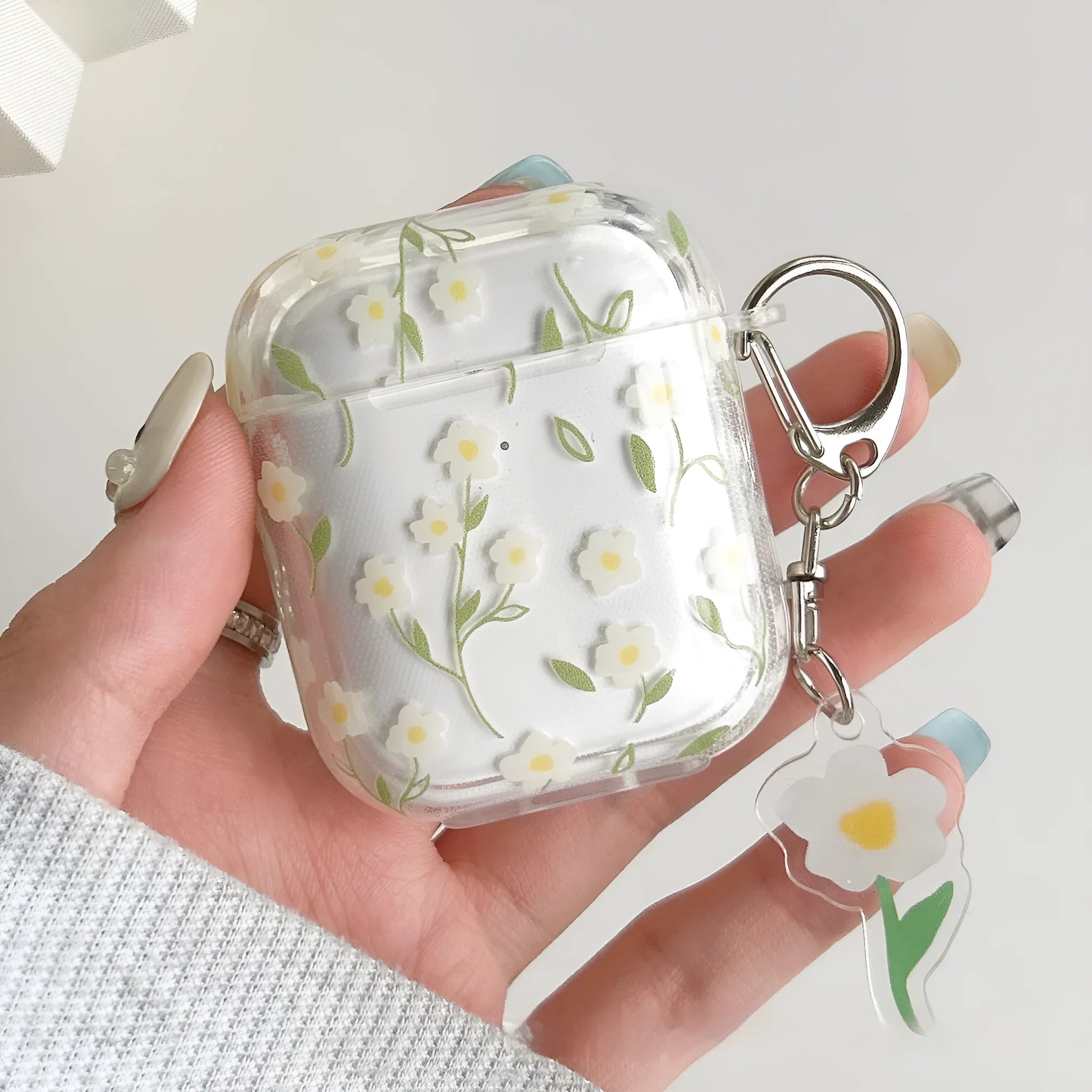 White floral transparent TPU protective case for Apple AirPods charging case