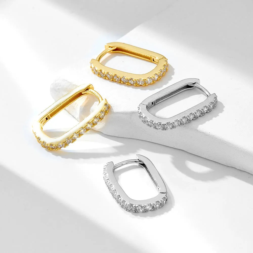 S925 sterling silver oval zircon geometric ear clip earrings in white or yellow finish