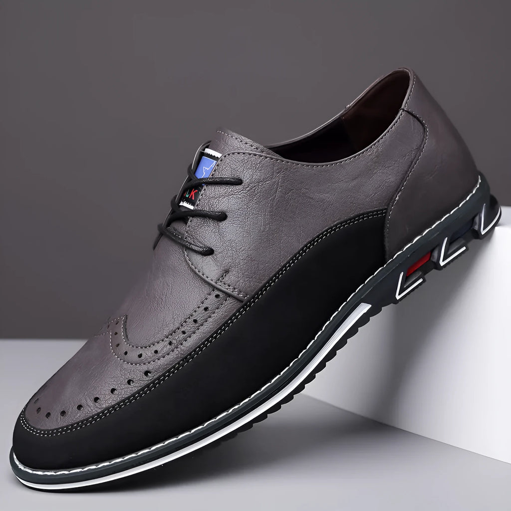 Men's low top business fashion shoes with leather toe cap and rubber sole in black or brown