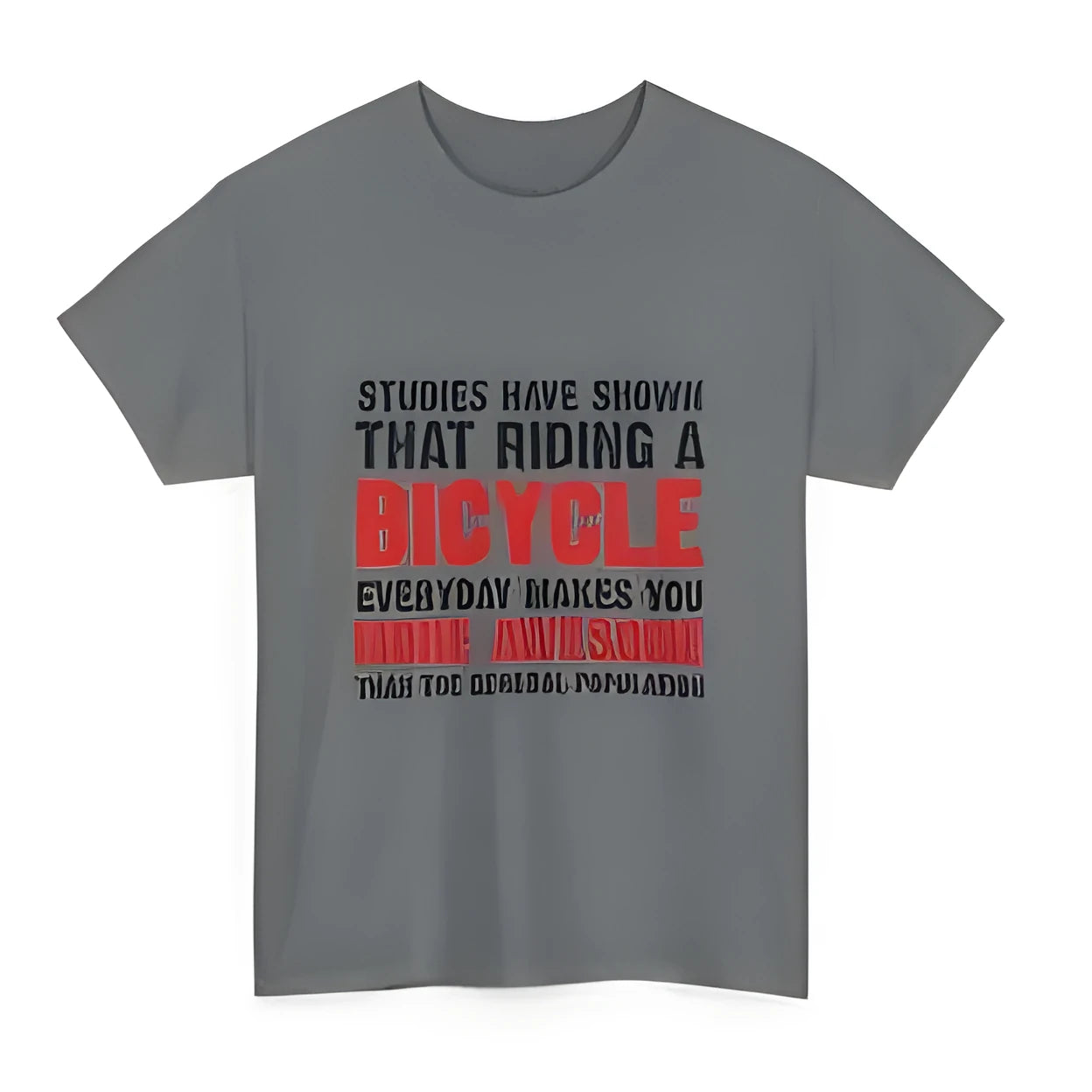 Grey women's short sleeve cotton T-shirt with a printed design, showing front view.