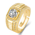 Adjustable copper men's ring with large square diamond design in gold colour on finger