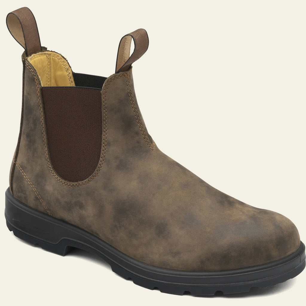Vintage-style Chelsea boots with car suture detailing on artificial PU upper and beef tendon soles