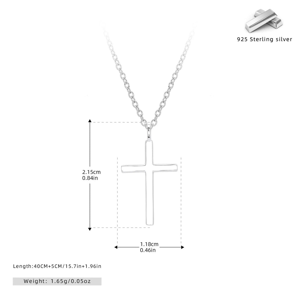 Sterling silver cross necklace on O-shaped chain with gold, platinum, or rose gold plating