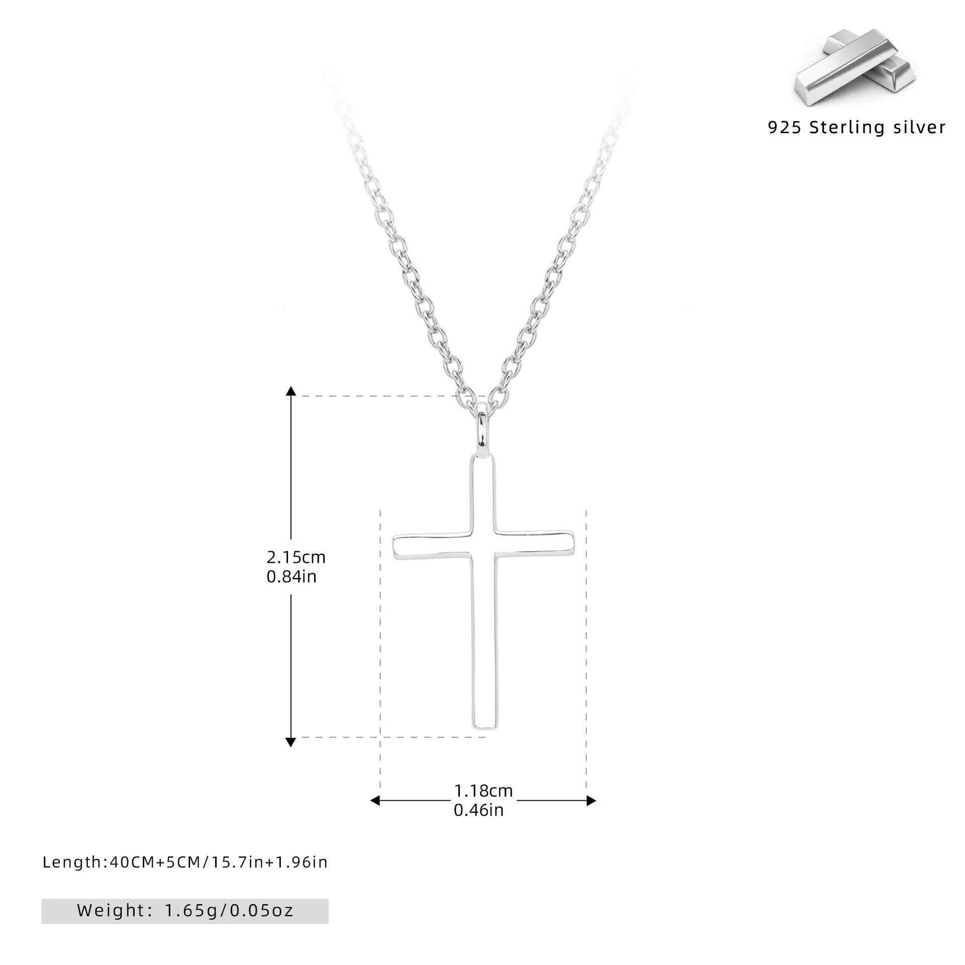 Sterling silver cross necklace on O-shaped chain with gold, platinum, or rose gold plating