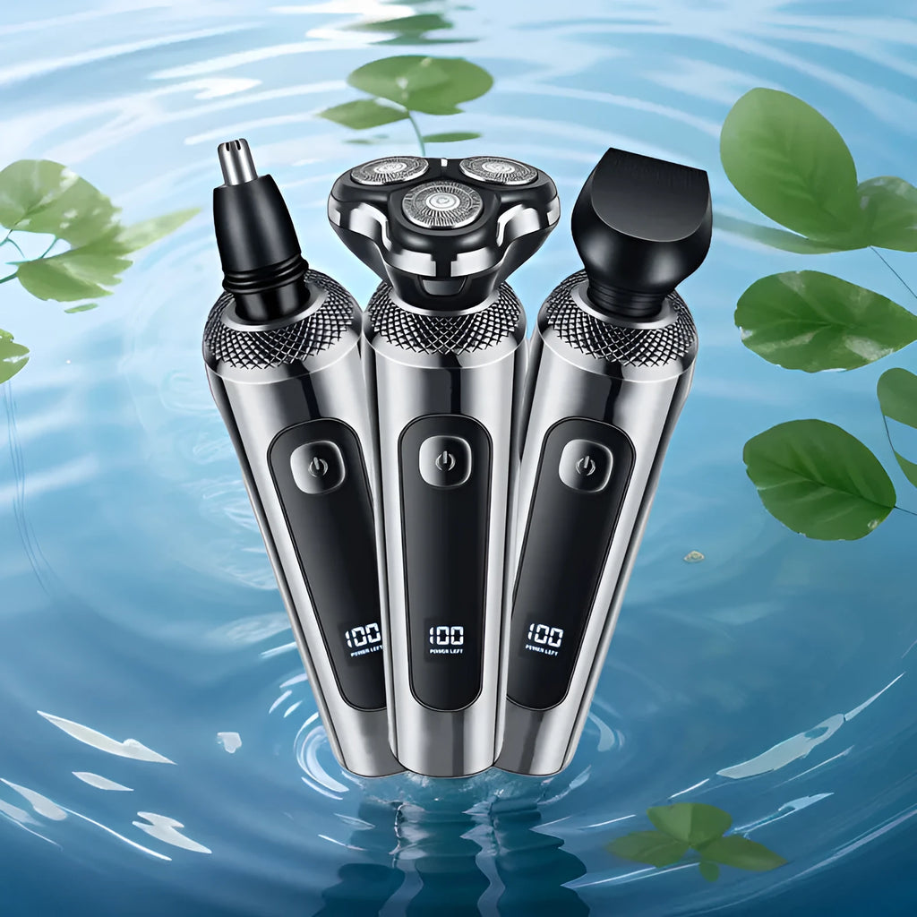 Digital USB rechargeable beard shaver with LED display and five-in-one floating cutter head design