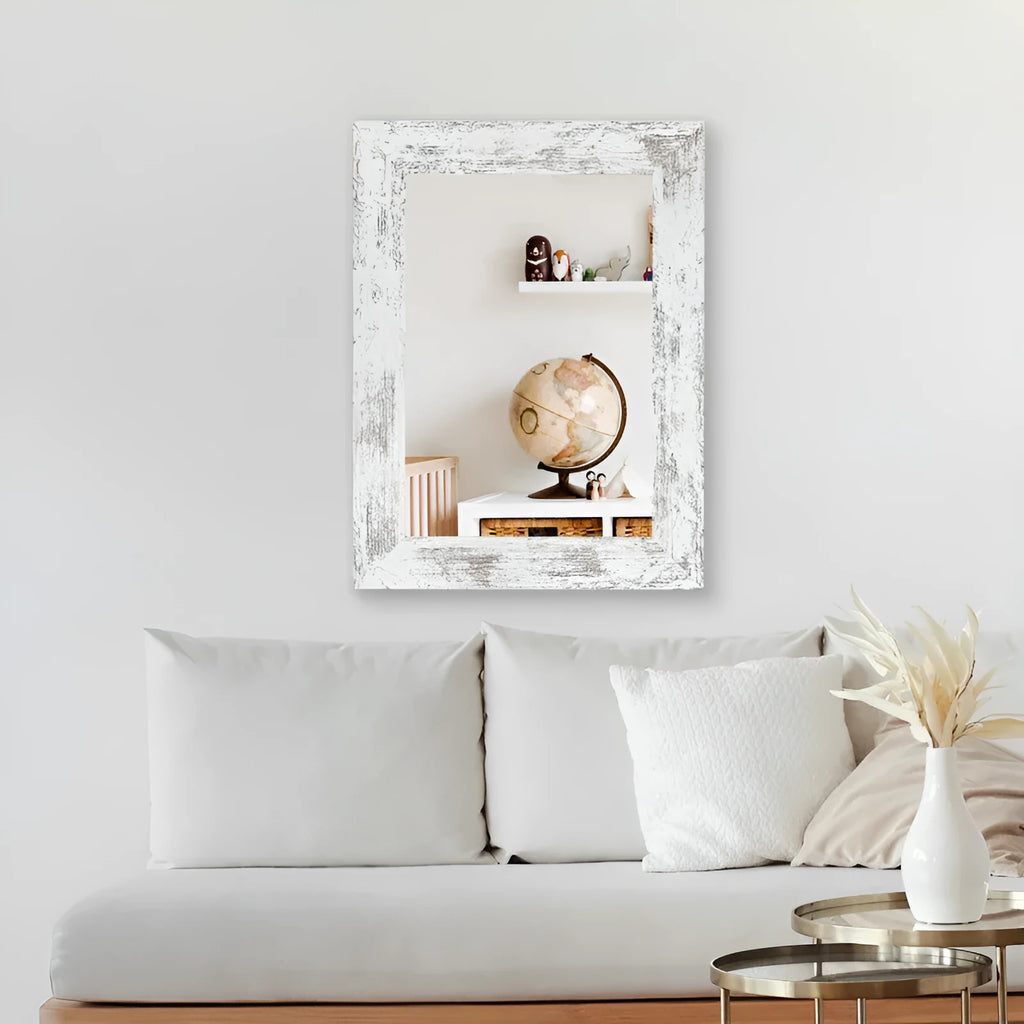 Wall-mounted pastoral style dressing mirror with retro Chinese design in Little White colour