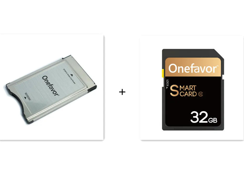 32GB SD to PCMCIA adapter card with stainless steel housing for Mercedes-Benz cars.