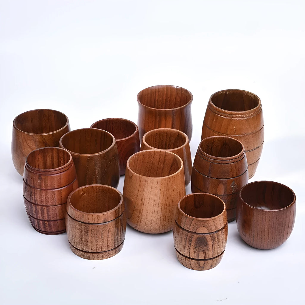 Vintage wooden heat insulation tumbler sour jujube big belly cup 301-400ml round shape