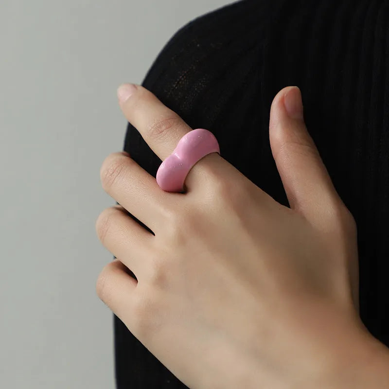 Heart shape three-dimensional enamel ring showing raised design with coloured finish options