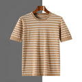 Men's pure cotton striped short sleeve t-shirt in black with round neck and thin fabric