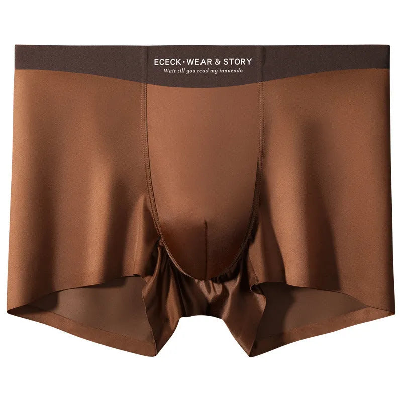 Men's colourblock ice silk underwear showing seamless design in multiple colour options