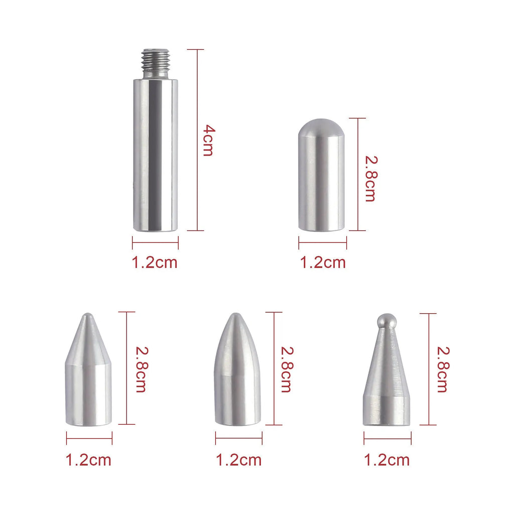 Three alloy steel car dent repair crowbars of different sizes on a workshop surface