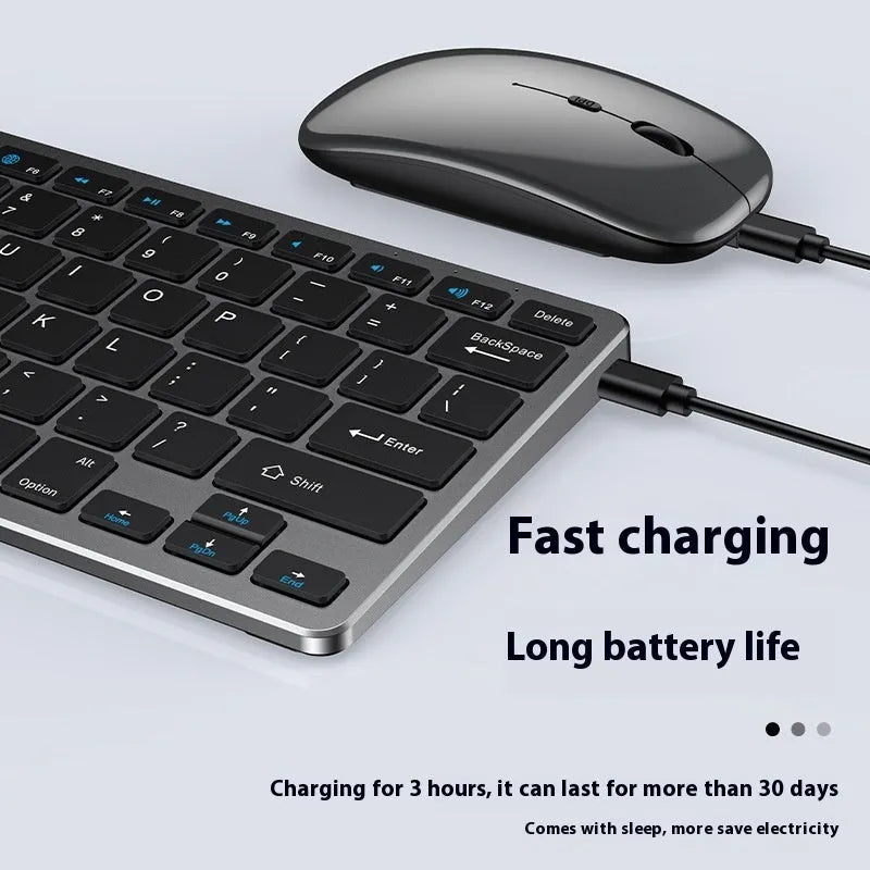 Ultra-thin wireless keyboard and mouse set in black colour with Bluetooth connectivity