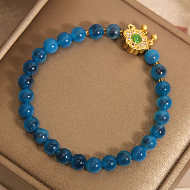 Blue sugar heart agate safety lock pendant women's crystal bracelet with rhinestones
