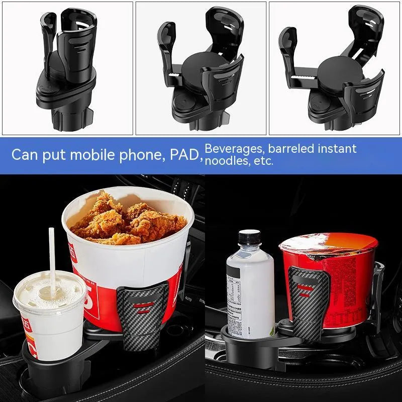 Second generation upgraded car cup holder modification kit with carbon fibre finish