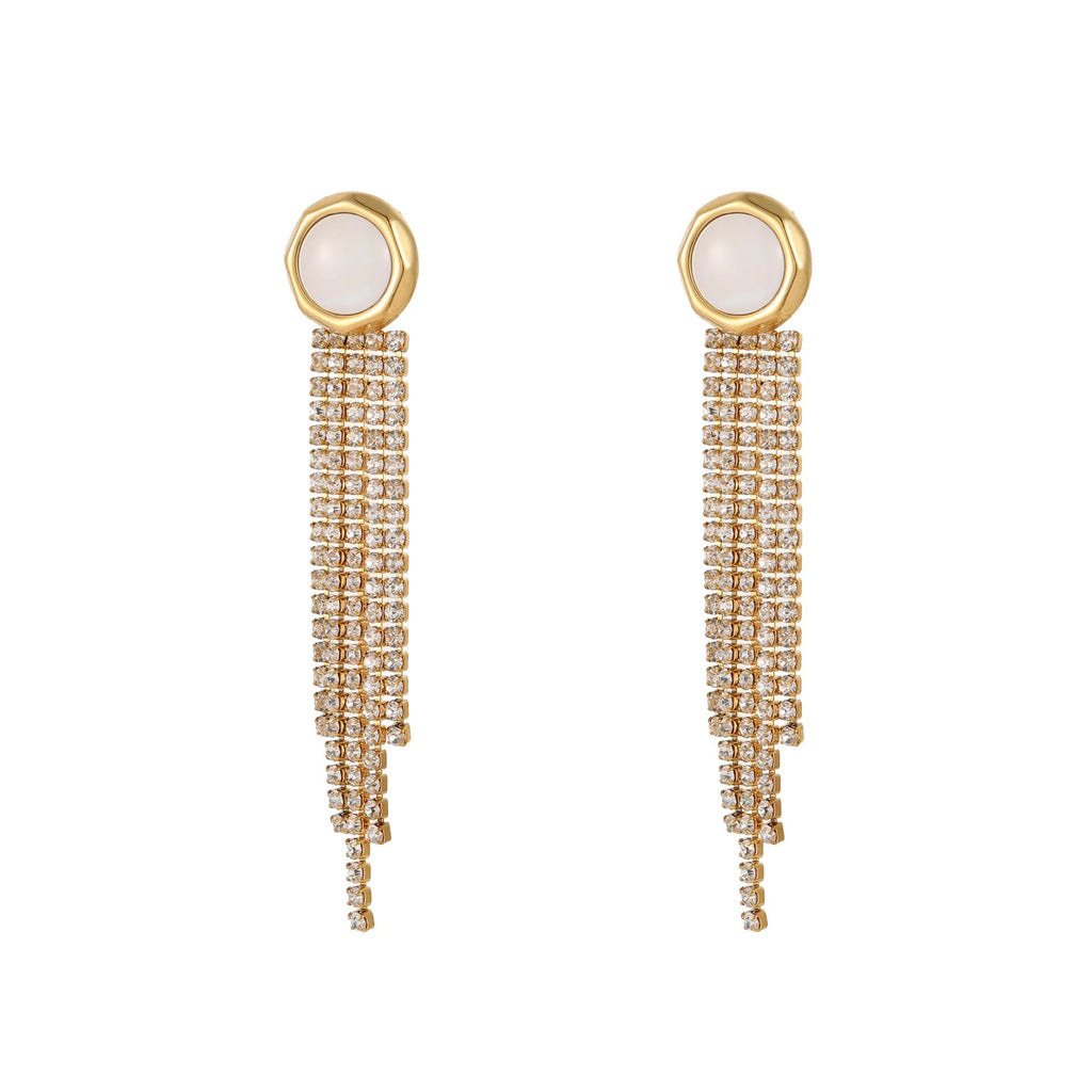 Women's stainless steel heart and star shaped earrings with electroplated 18K gold finish and geometric tassel design