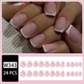 24 white acrylic nail tips with plaid pattern design arranged on display