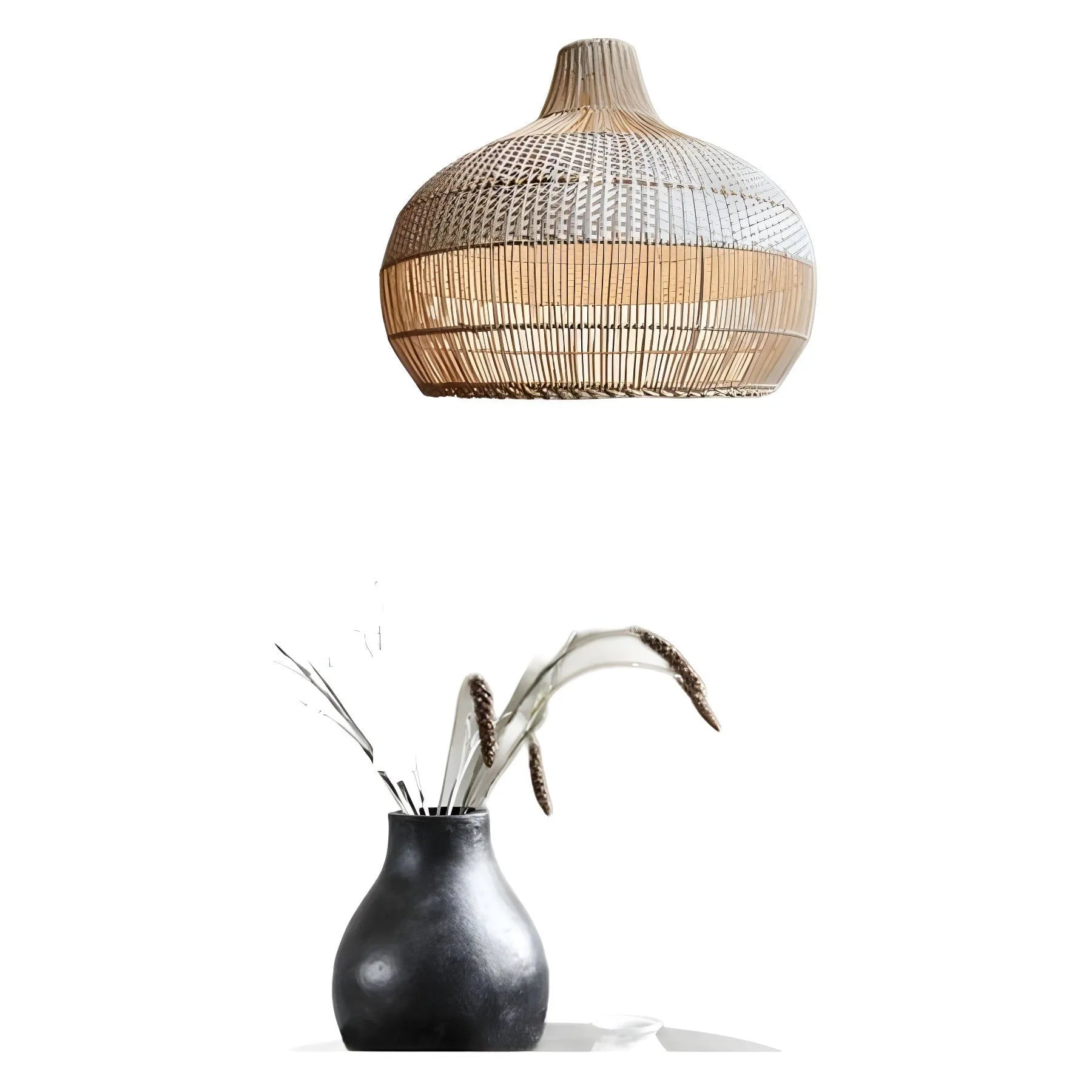 Woven rattan chandelier light fixture with a 60cm diameter in a pastoral Southeast Asian style.
