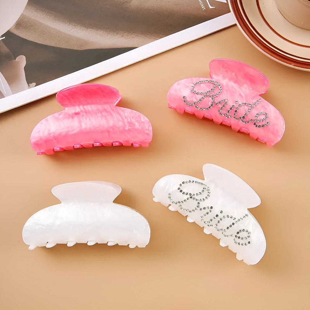 Acrylic shark clip hair barrette with double-sided diamond drill design measuring 10cm in pink or white colour