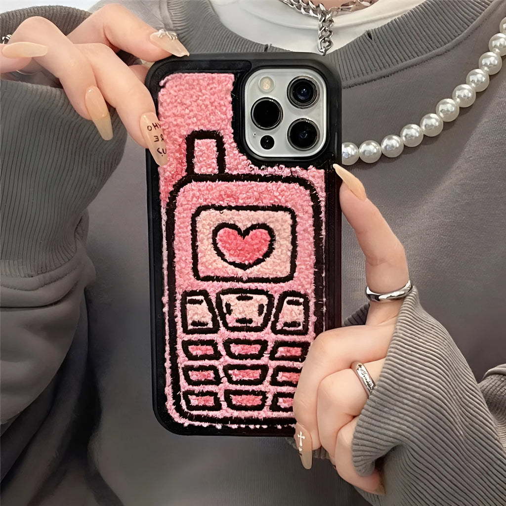 Pink towel embroidered TPU back cover case for iPhone on a table